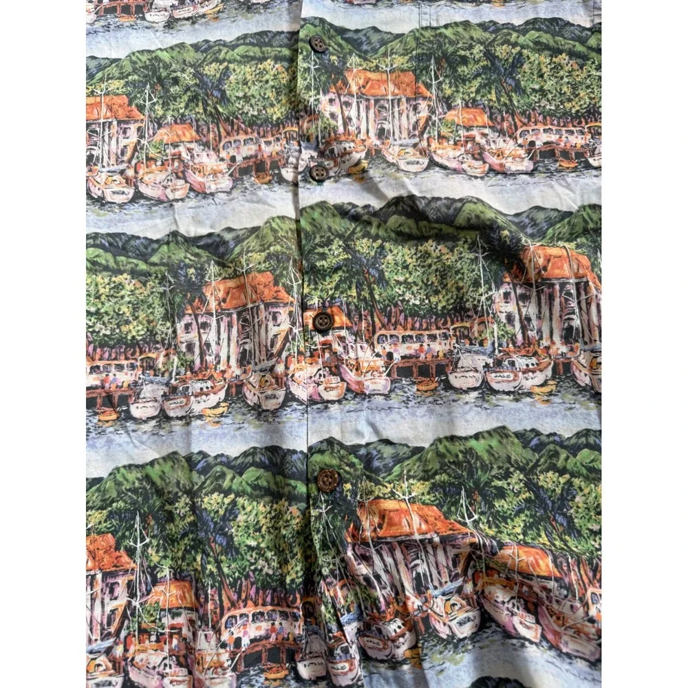 Reyn‎ Spooner Jimmy Buffett Egyptian Cotton Hawaiian Shirt Scenic Harbor Mens L